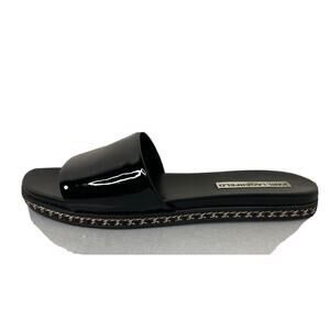 Karl Lagerfeld Paris Billi Black Patent Leather Slides Sandals Women Size 9